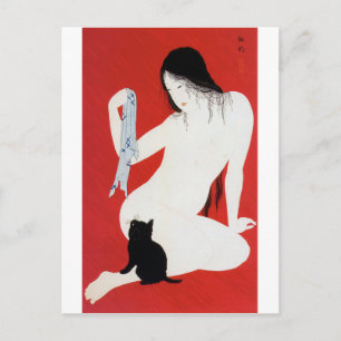 Cartão Postal Mulher e Gatinho Negro, Takahashi Shotei