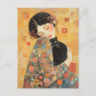 Cartão Postal Mulher e Gato Inspirados em Klimt