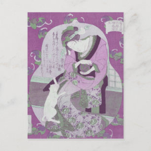 Cartão Postal Mulher e Gato Japoneses Rosa/ReMix da Jewel Utagaw