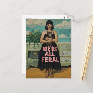 Cartão Postal Mulher e Gato Somos Todos Ferozes