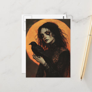 Cartão Postal Mulher e Horror do Corvo