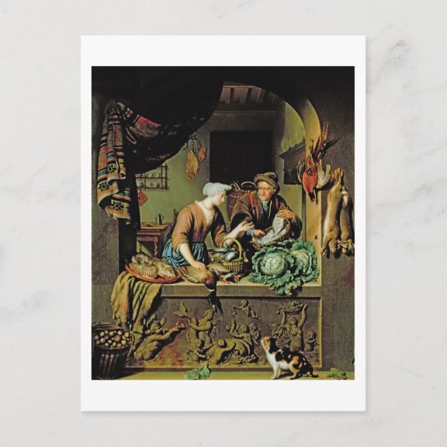 Cartão Postal Mulher e Pedra de Peixe, 1713 (óleo no painel) (Frente)