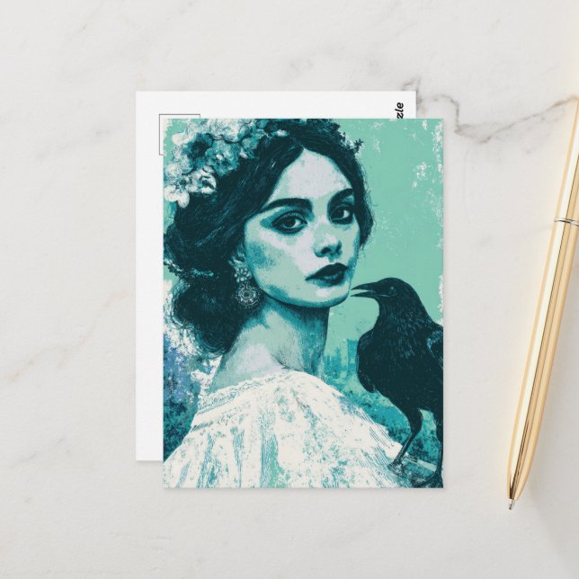 Cartão Postal Mulher e Raven (Frente/Verso In Situ)