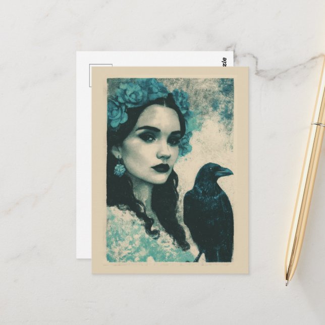 Cartão Postal Mulher e Raven (Frente/Verso In Situ)
