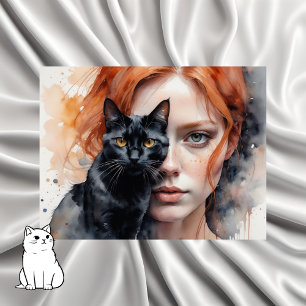 Cartão Postal Mulher e seu gato preto, Postcrossing