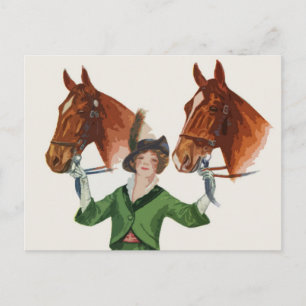 Cartão Postal Mulher Elegante com Cavalos