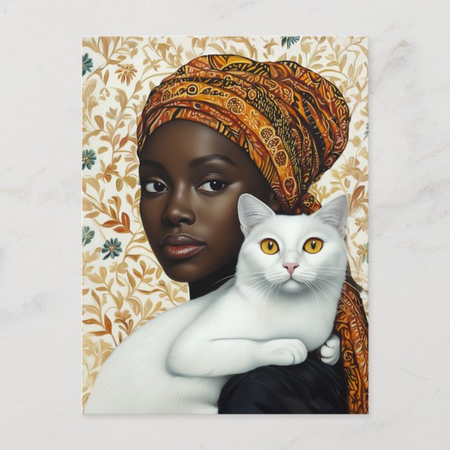 Cartão Postal Mulher Elegante e Gato (Frente)