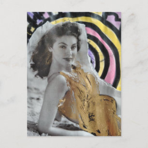 Cartão Postal Mulher em 1939 na arte de colagem de praia