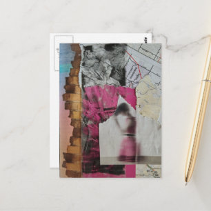 Cartão Postal mulher em colagem abstrata rosa