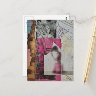Cartão Postal mulher em colagem abstrata rosa