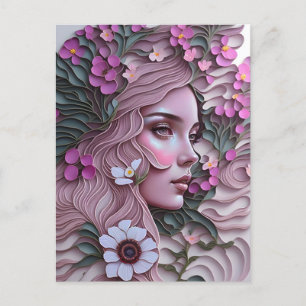 Cartão Postal Mulher em flores pastel, Posto