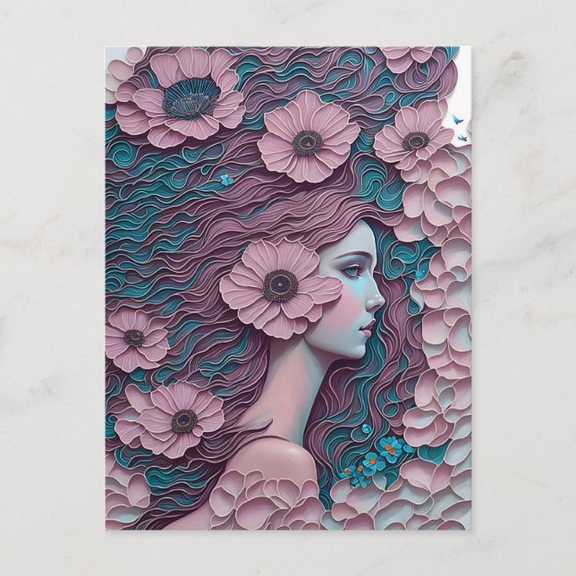 Cartão Postal Mulher em flores pastel, Posto (Frente)