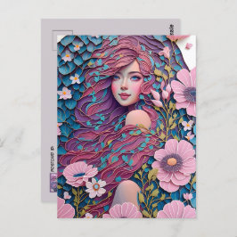 Cartão Postal Mulher em flores pastel, Posto