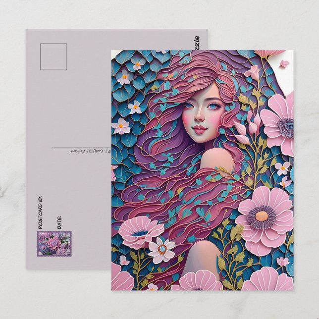 Cartão Postal Mulher em flores pastel, Posto (Frente/Verso)