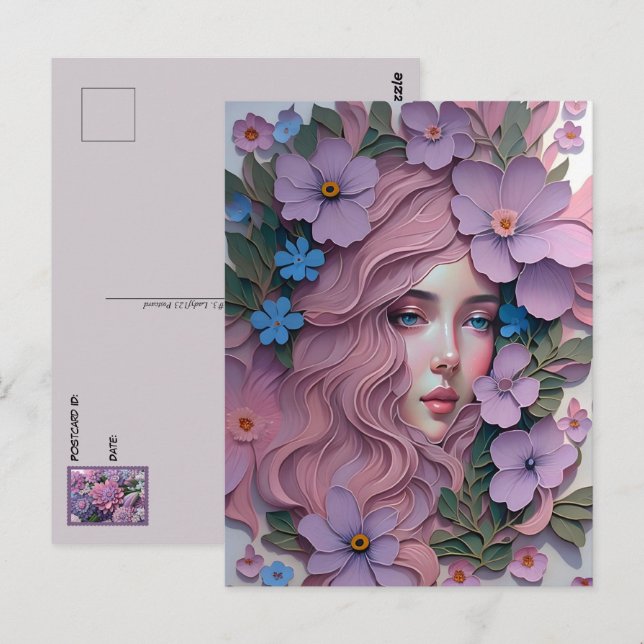 Cartão Postal Mulher em flores pastel, Posto (Frente/Verso)