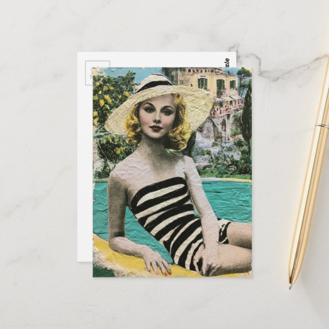 Cartão Postal Mulher em Maiô Preto e Branco (Frente/Verso In Situ)