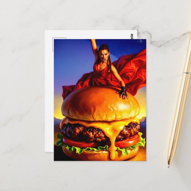 Cartão Postal Mulher em um Cheeseburger (Frente/Verso In Situ)
