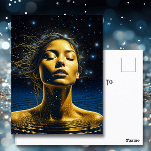 Cartão Postal Mulher espiritual na água sob as estrelas