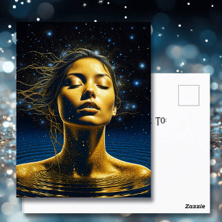 Cartão Postal Mulher espiritual na água sob as estrelas