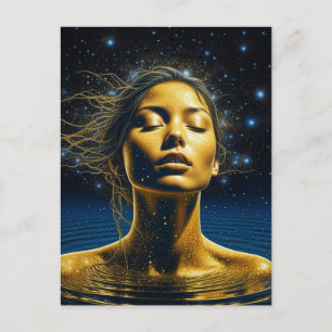 Cartão Postal Mulher Etérea Meditando Sob as Estrelas