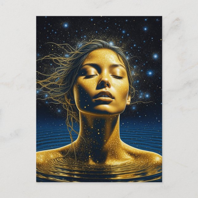Cartão Postal Mulher Etérea Meditando Sob as Estrelas (Frente)