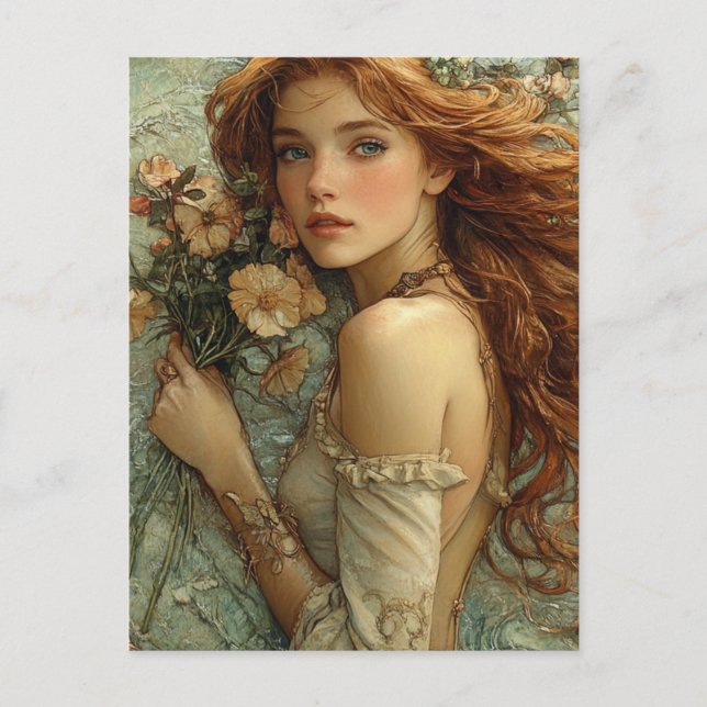 Cartão Postal Mulher Fantasia Com Flores (Frente)