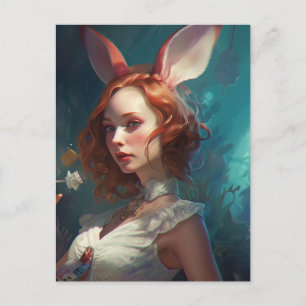 Cartão Postal Mulher Fantasia de Cosplay White Rabbit