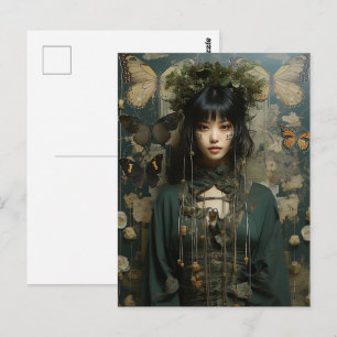 Cartão Postal Mulher Fantasia e Borboletas Arte de IA
