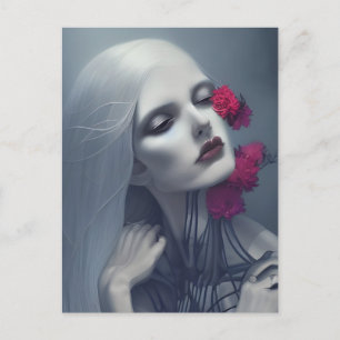 Cartão Postal Mulher Fantasma com Cartão-Postal de Flores