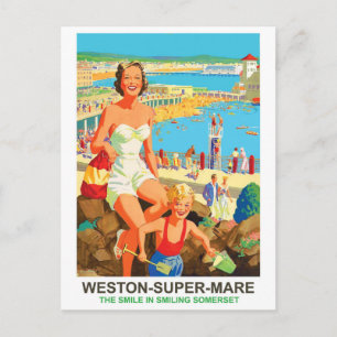 Cartão Postal Mulher feliz em Weston Super Mare