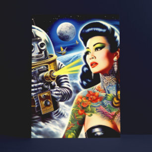 Cartão Postal Mulher Fictícia Retro