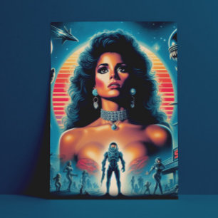 Cartão Postal Mulher Fictícia Retrowave dos anos 80