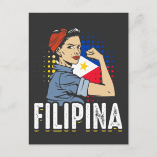 Cartão Postal Mulher Filipina Orgulhosa Bandeira das Filipinas