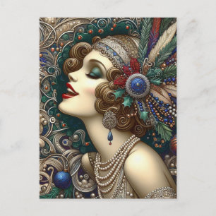 Cartão Postal Mulher Flapper de Natal Festiva