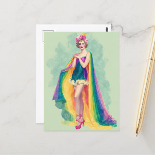 Cartão Postal Mulher Flapper em um Cabo Arco-íris