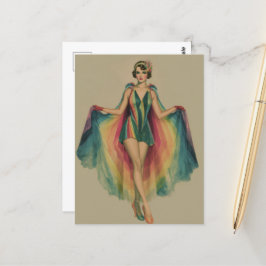 Cartão Postal Mulher Flapper em um Cabo Arco-íris e Vestido