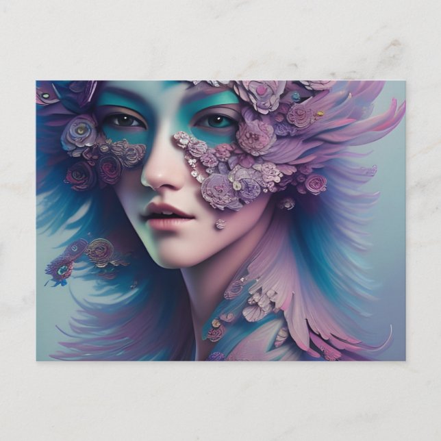 Cartão Postal Mulher Floral e Penas (Frente)