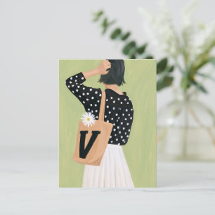 Cartão Postal Mulher Fofa em Pontos Pretos e Brancos