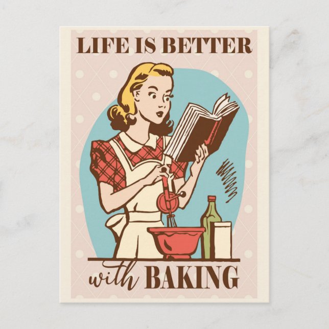 Cartão Postal Mulher Fofo de Assar Retrô Vintage (Frente)