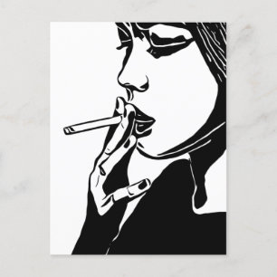 Cartão Postal Mulher fumando Abstrato preto e branco Arte origin