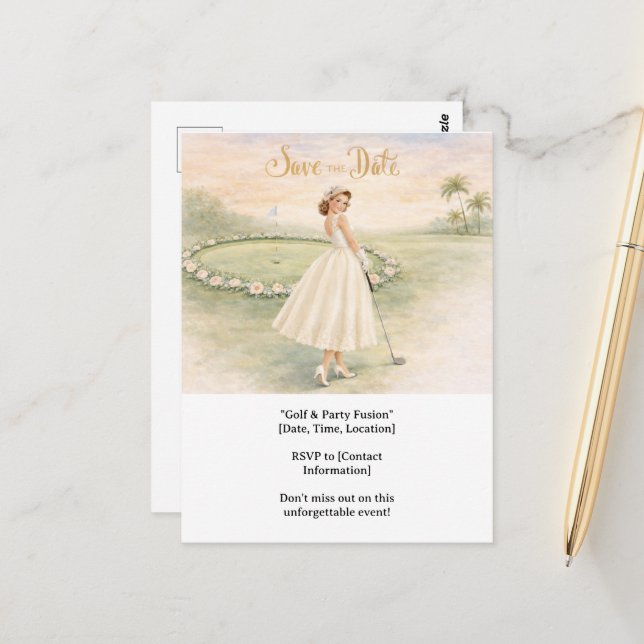 Cartão Postal Mulher golfista solteira joga golfe (Frente/Verso In Situ)