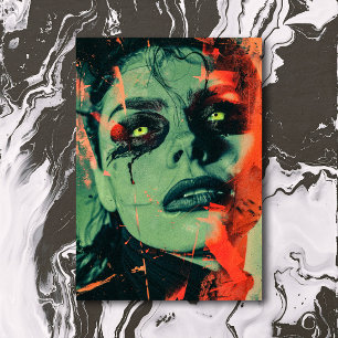 Cartão Postal Mulher Gótica Escura Oculta com olhos verdes