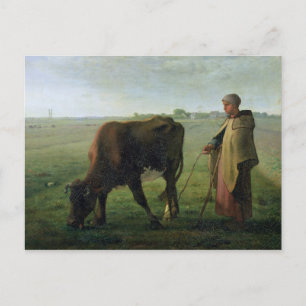 Cartão Postal Mulher Grazing sua vaca, 1858