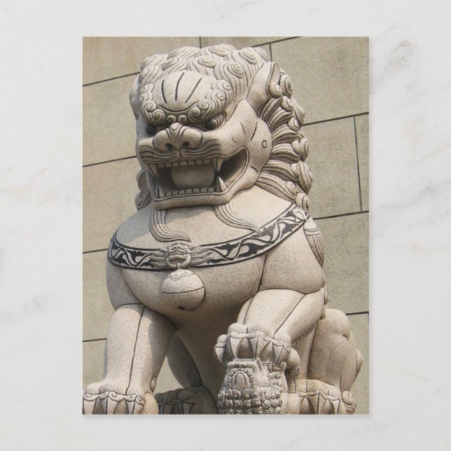 Cartão Postal Mulher Guardiã Chinesa Lion Foo 石 Cão 獅 (Frente)