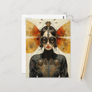 Cartão Postal Mulher Inseta Steampunk Scifi