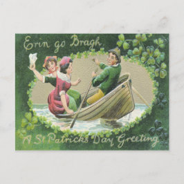 Cartão Postal Mulher Irlandesa Homem Barco a Remo Trevo