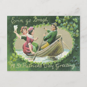 Cartão Postal Mulher Irlandesa Homem Barco a Remo Trevo