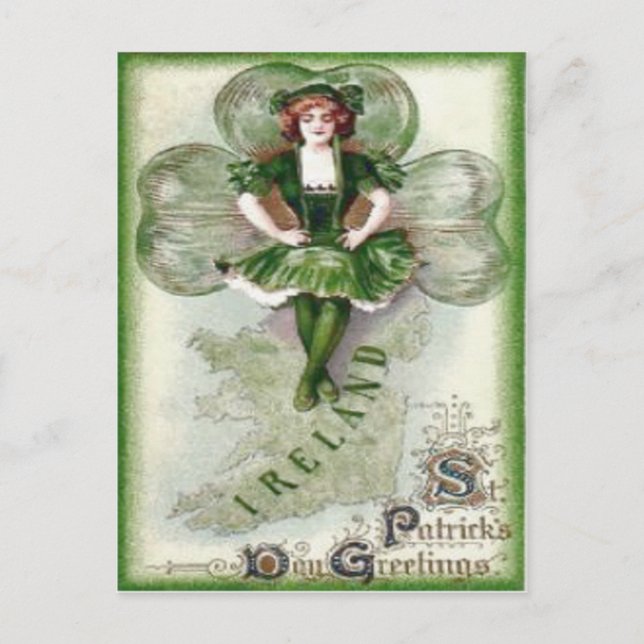 Cartão Postal Mulher Irlandesa Irlanda Trevo Riverdance (Frente)