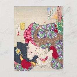 Cartão Postal Mulher japonesa e arte em gatos - Taiso Yoshitoshi