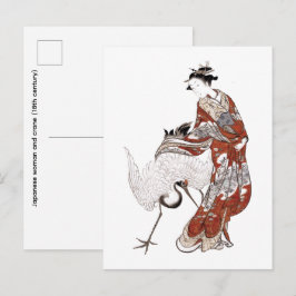 Cartão Postal Mulher japonesa e grou (século XVIII)
